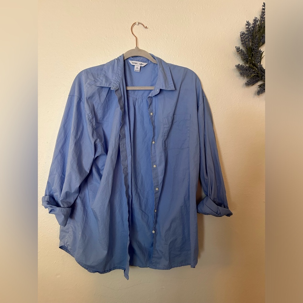 Old Navy Boyfriend Blue Button Down Shirt Size M Tall